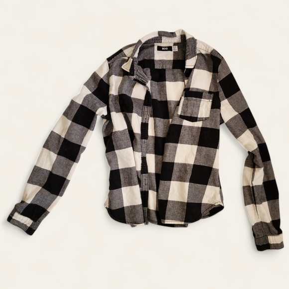 BDG Urban Outfitters Women's Black and White Flannel Button-Down Shirt - Medium - Picture 1 of 5